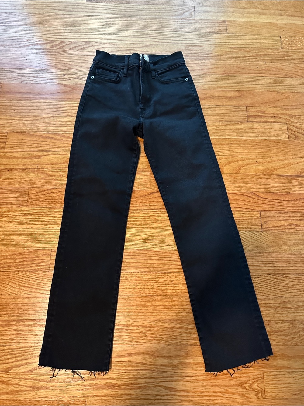 Frame Denim Black Flare Jeans with Raw Hem